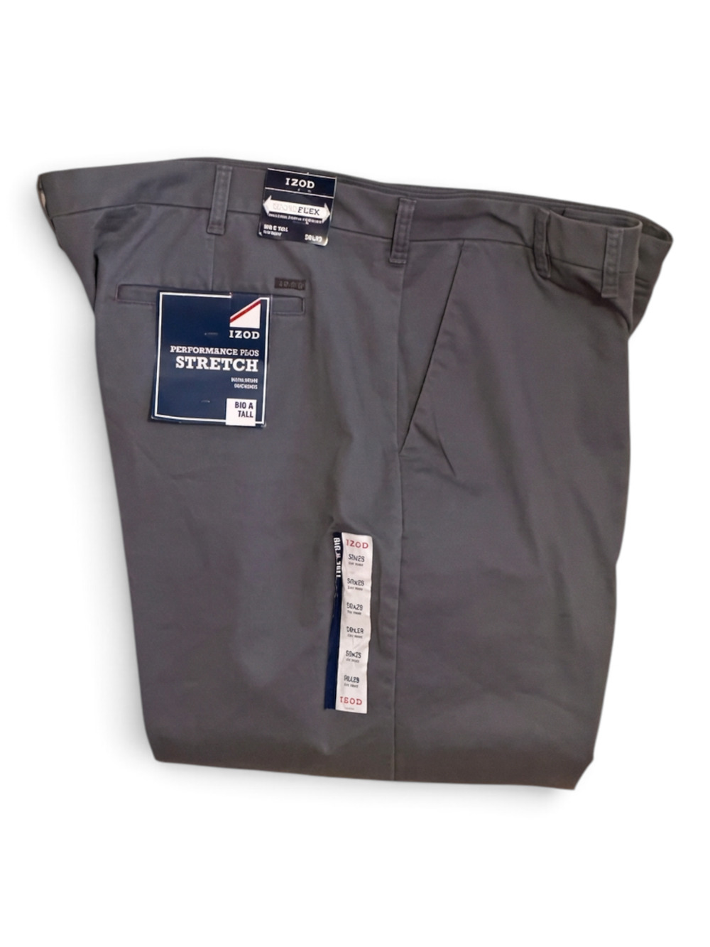 NWT IZOD Men 50x29 Big Tall Performance Stretch Pants Smoked Pearl Gray Chino